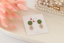 Load image into Gallery viewer, Simple Dotted Stud Charm Drop Earrings | Minimal Handmade Polymer Clay Dangle | Everyday Elegant Earrings – KeandKi Designs (Parrot Green)
