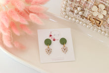 Load image into Gallery viewer, Simple Dotted Stud Charm Drop Earrings | Minimal Handmade Polymer Clay Dangle | Everyday Elegant Earrings – KeandKi Designs (Parrot Green)