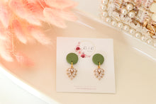 Load image into Gallery viewer, Simple Dotted Stud Charm Drop Earrings | Minimal Handmade Polymer Clay Dangle | Everyday Elegant Earrings – KeandKi Designs (Parrot Green)
