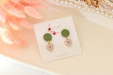 Load image into Gallery viewer, Simple Dotted Stud Charm Drop Earrings | Minimal Handmade Polymer Clay Dangle | Everyday Elegant Earrings – KeandKi Designs (Parrot Green)