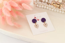 Load image into Gallery viewer, Simple Dotted Stud Charm Drop Earrings | Minimal Handmade Polymer Clay Dangle | Everyday Elegant Earrings – KeandKi Designs (Purple)