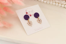Load image into Gallery viewer, Simple Dotted Stud Charm Drop Earrings | Minimal Handmade Polymer Clay Dangle | Everyday Elegant Earrings – KeandKi Designs (Purple)