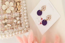 Load image into Gallery viewer, Simple Dotted Stud Charm Drop Earrings | Minimal Handmade Polymer Clay Dangle | Everyday Elegant Earrings – KeandKi Designs (Purple)