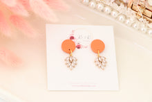 Load image into Gallery viewer, Simple Dotted Stud Charm Drop Earrings | Minimal Handmade Polymer Clay Dangle | Everyday Elegant Earrings – KeandKi Designs (Orange)