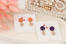 Load image into Gallery viewer, Simple Dotted Stud Charm Drop Earrings | Minimal Handmade Polymer Clay Dangle | Everyday Elegant Earrings – KeandKi Designs (Purple)