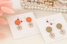 Load image into Gallery viewer, Simple Dotted Stud Charm Drop Earrings | Minimal Handmade Polymer Clay Dangle | Everyday Elegant Earrings – KeandKi Designs (Orange)
