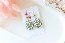 Load image into Gallery viewer, Checkered Dangle Floral Earrings – Handmade Statement Earrings for Women