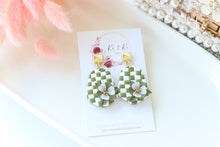 Load image into Gallery viewer, Checkered Dangle Floral Earrings – Handmade Statement Earrings for Women