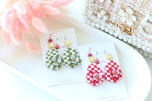 Load image into Gallery viewer, Checkered Dangle Floral Earrings – Handmade Statement Earrings for Women