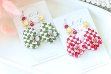 Load image into Gallery viewer, Checkered Dangle Floral Earrings – Handmade Statement Earrings for Women