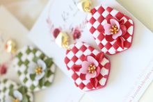Load image into Gallery viewer, Checkered Dangle Floral Earrings – Handmade Statement Earrings for Women