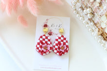 Load image into Gallery viewer, Checkered Dangle Floral Earrings – Handmade Statement Earrings for Women