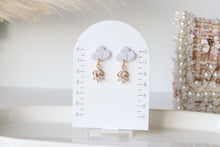 Load image into Gallery viewer, Twin Heart Light Grey Dangle Earrings