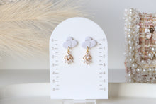 Load image into Gallery viewer, Twin Heart Light Grey Dangle Earrings