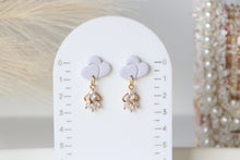Load image into Gallery viewer, Twin Heart Light Grey Dangle Earrings