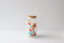 Load image into Gallery viewer, Floral Glass Coffee Cup With Bamboo Lid And Glass Straw
