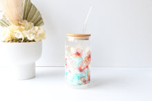 Load image into Gallery viewer, Floral Glass Coffee Cup With Bamboo Lid And Glass Straw
