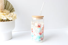Load image into Gallery viewer, Floral Glass Coffee Cup With Bamboo Lid And Glass Straw
