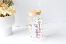 Load image into Gallery viewer, Coffee Theme Glass Coffee Cup With Bamboo Lid And Glass Straw
