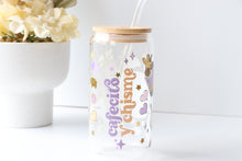Load image into Gallery viewer, Coffee Theme Glass Coffee Cup With Bamboo Lid And Glass Straw
