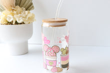 Load image into Gallery viewer, Coffee Theme Glass Coffee Cup With Bamboo Lid And Glass Straw

