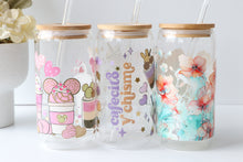 Load image into Gallery viewer, Floral Glass Tumbler With Bamboo Lid And Glass Straw
