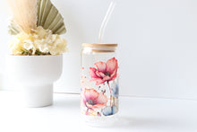Load image into Gallery viewer, Floral Glass Tumbler With Bamboo Lid And Glass Straw
