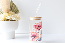 Load image into Gallery viewer, Floral Glass Tumbler With Bamboo Lid And Glass Straw
