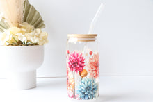 Load image into Gallery viewer, Floral Glass Tumbler With Bamboo Lid And Glass Straw
