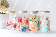 Load image into Gallery viewer, Floral Glass Tumbler With Bamboo Lid And Glass Straw
