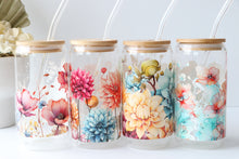 Load image into Gallery viewer, Floral Glass Tumbler With Bamboo Lid And Glass Straw
