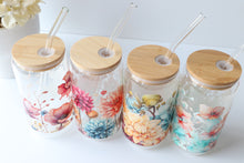 Load image into Gallery viewer, Floral Glass Tumbler With Bamboo Lid And Glass Straw
