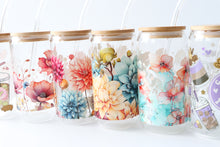 Load image into Gallery viewer, Floral Glass Tumbler With Bamboo Lid And Glass Straw
