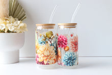 Load image into Gallery viewer, Floral Glass Tumbler With Bamboo Lid And Glass Straw
