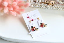 Load image into Gallery viewer, Witch Hat Polymer Clay Earrings – Handmade Halloween Earrings | Spooky Cute Statement Jewelry | KeandKi Designs (White Flower)
