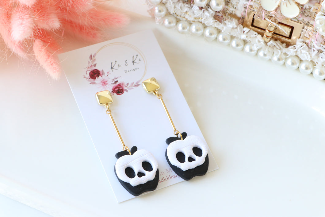 Apple Skull Polymer Clay Earrings – Poison Apple Halloween Earrings | Handmade Spooky Cute Jewelry | KeandKi Designs (Black)
