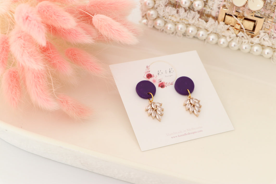 Simple Dotted Stud Charm Drop Earrings | Minimal Handmade Polymer Clay Dangle | Everyday Elegant Earrings – KeandKi Designs (Purple)