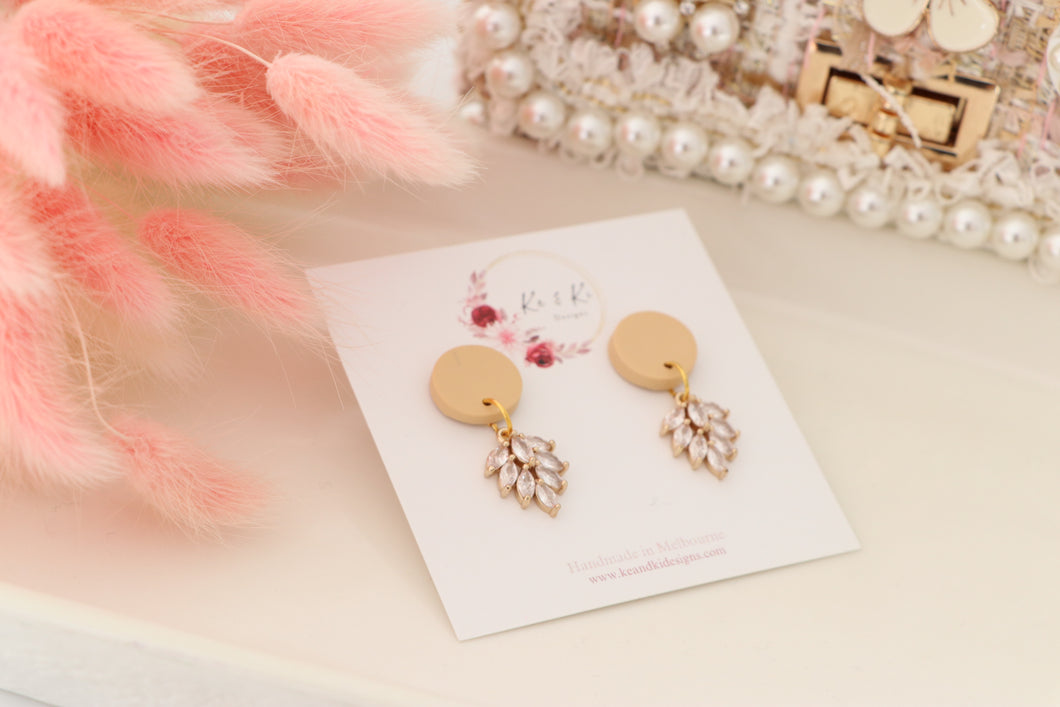 Simple Dotted Stud Charm Drop Earrings | Minimal Handmade Polymer Clay Dangle | Everyday Elegant Earrings – KeandKi Designs (Beige)