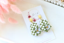 Load image into Gallery viewer, Checkered Dangle Floral Earrings – Handmade Statement Earrings for Women
