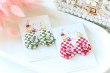Load image into Gallery viewer, Checkered Dangle Floral Earrings – Handmade Statement Earrings for Women
