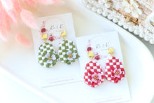 Load image into Gallery viewer, Checkered Dangle Floral Earrings – Handmade Statement Earrings for Women
