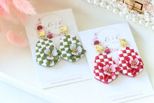Load image into Gallery viewer, Checkered Dangle Floral Earrings – Handmade Statement Earrings for Women
