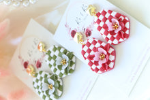 Load image into Gallery viewer, Checkered Dangle Floral Earrings – Handmade Statement Earrings for Women
