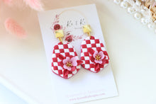 Load image into Gallery viewer, Checkered Dangle Floral Earrings – Handmade Statement Earrings for Women

