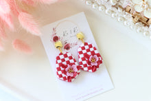 Load image into Gallery viewer, Checkered Dangle Floral Earrings – Handmade Statement Earrings for Women
