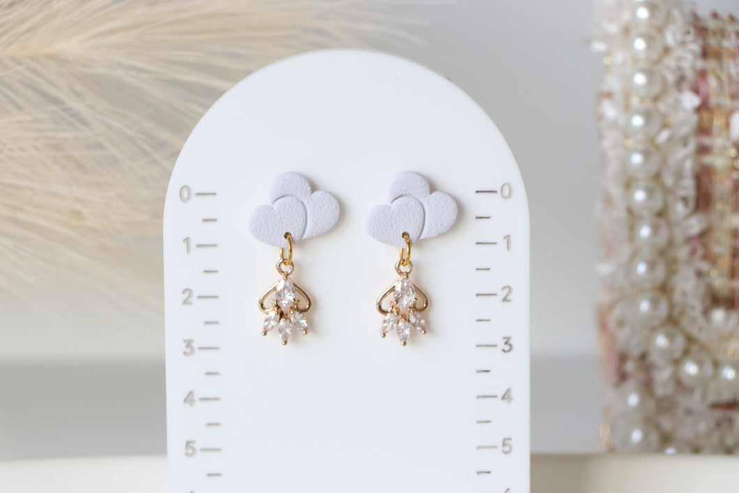 Twin Heart Light Grey Dangle Earrings