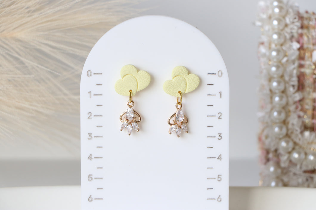 Twin Heart Yellow Pastel Dangle Earrings